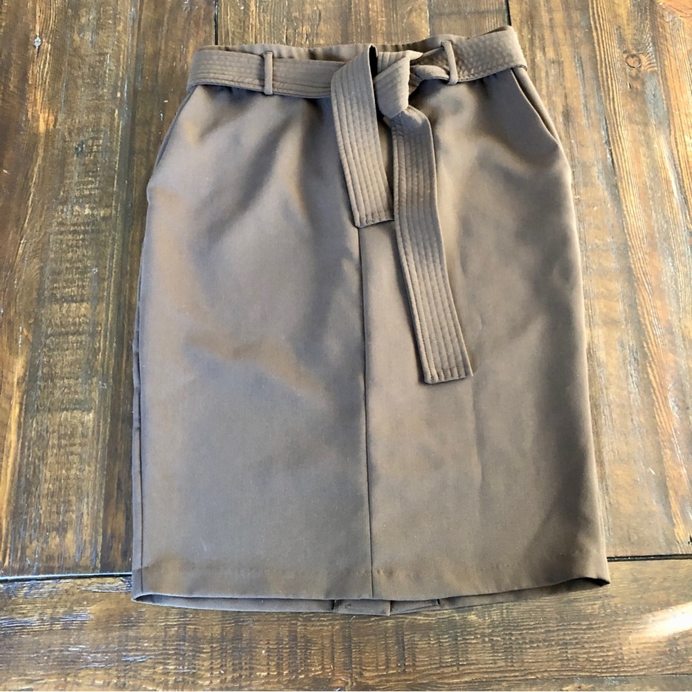 Carolina Belle Montreal Sz 6 Brown Pencil Skirt With Belt Back Vent Business